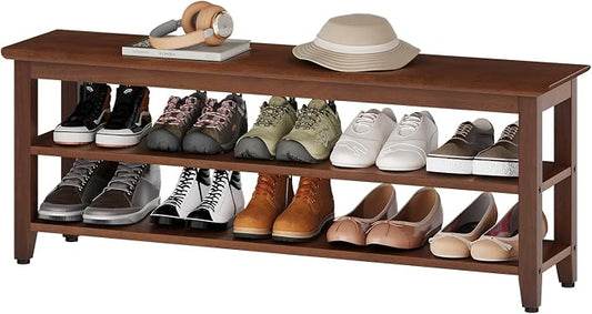 Wood Shoe Bench for Entryway,Bench with Shoe Rack,Storage Shoe Organizer for Hallway,Living Room,Bedroom (Brown, 47.24''W×11.81‘’D×17.71‘’H) by Furshus
