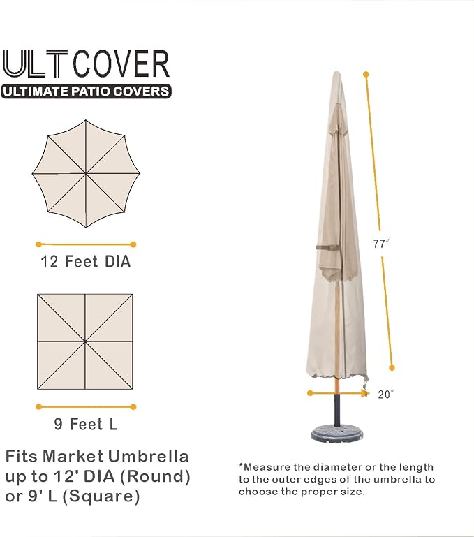 ULTCOVER Patio Parasol 600D Waterproof Outdoor Market Umbrella Cover - Fits Market Umbrella Up to 12 Feet - Image 2