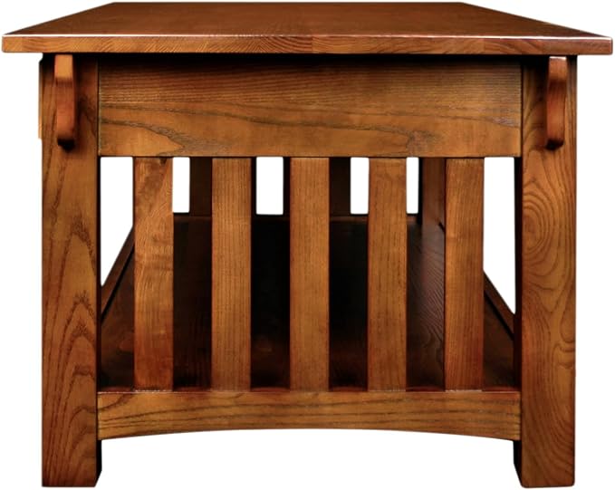 Leick Home Mission Impeccable Coffee Table, Solid Wood with 2 Drawers & Shelf, Medium Oak Finish, Blackened Hardware, Slatted Sides, Easy Assembly, 48 in W x 24 in D x 19 in H, 8204