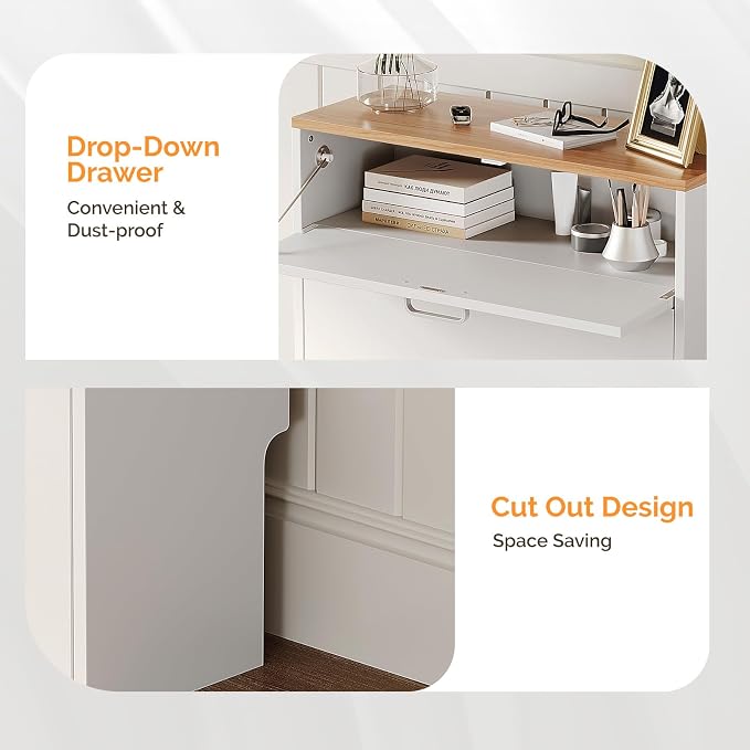 VINGLI Set of 2 Shoe Cabinet Storage for Entryway, Ultra Slim Shoe Organizer with 2 Flip & 1 Drop-Down Drawers, 2-Pack Narrow Shoe Cabinet 24.8" W for Front Door, Freestanding Modern White Shoes Rack - Image 5