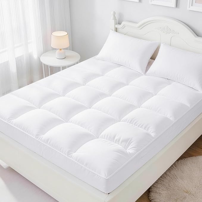 Aemicion Soft King Size Mattress Topper, Luxury Fluffy Cooling Mattress Pad for Back Pain Relief, Easy to Clean, Box Sewing Design, Deep Pockets Fit 8-21" Mattresses 76" x 80"