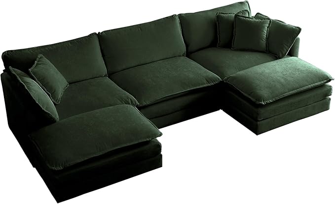 Luxury Modular Sectional Sofa with Ottoman, 111.5" Overstuffed U-Shaped Cloud Sofa, Premium Chenille Fabric Deep Seat Couch, Extra Wide Sectional for Living Room, Apartment & Office | Layer Cushions