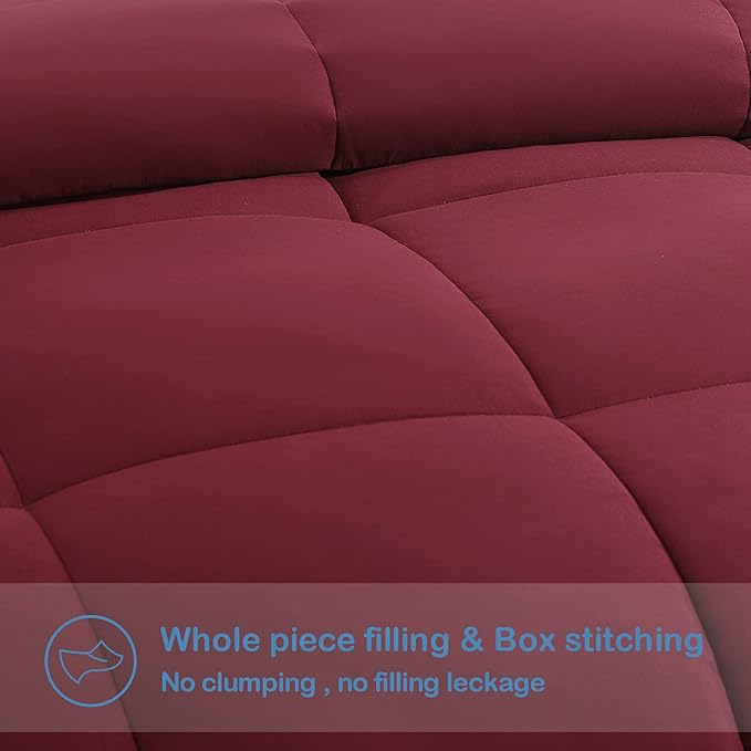 EASELAND Queen Size Down Alternative Comforter - Quilted Duvet Insert for All Seasons, Soft Lightweight with Corner Tabs, Summer Winter Warm Bedding, Burgundy 88×88 Inches