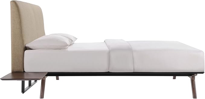 Modway Tracy Mid-Century Modern Wood Platform Queen Bed with Two Nightstands in Cappuccino Latte