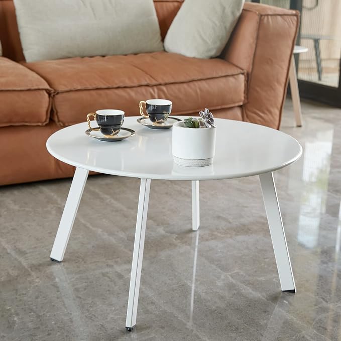 Meluvici Outdoor Side Table, Outdoor/Indoor Metal Steel Patio Coffee Table, Round Weather Resistant Anti-Rust, White - Image 2