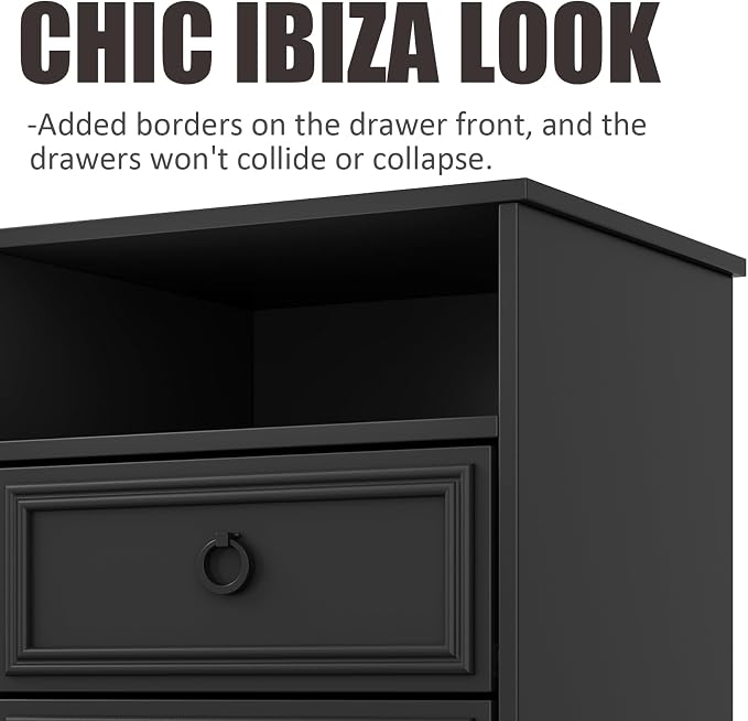 LGHM Set of 2 Nightstand, Large Night Stand with 2 Drawers, 17.7" W Accent Bed Side Table and End Table with Large Open Compartment for Bedroom, Living Room,Black - Image 4