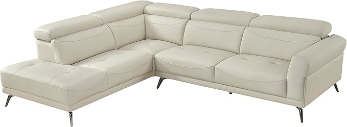 Lexicon L-Shaped Sectional Couch with Left Chaise, Top Grain Leather Match Sectional Sofa, Adjustable Headrests, Black Chrome Metal Legs, High-Density Cushions, Stitching, for Living Room, Beige