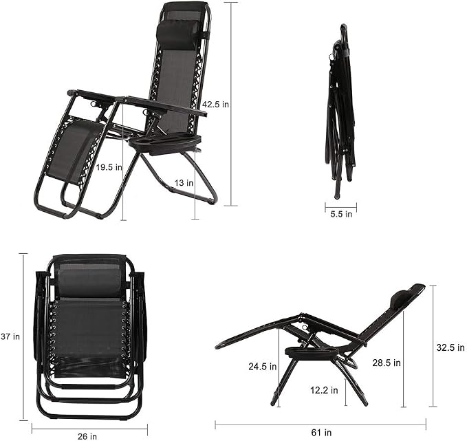FDW Zero Gravity Lawn Lounge Chairs Set of 2 with Pillow and Cup Holder - Adjustable Reclining Folding Outdoor Chairs for Deck, Beach, Yard - Image 3