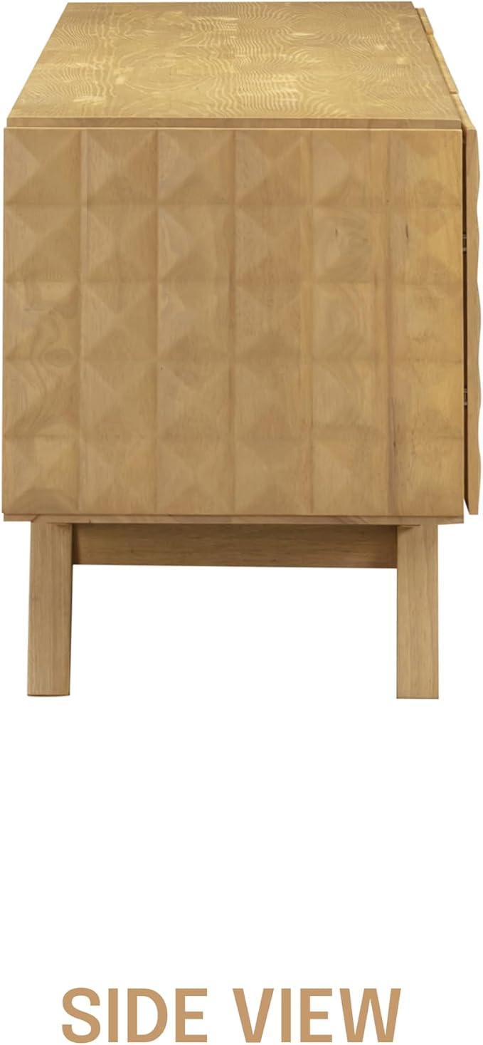 NTC Sapa Mid-Century Modern Solid Wood TV Stand 4-Door Media Console with Carved Geometric Fronts for TVs up to 75", Effortless Assembly, Sand - Image 9