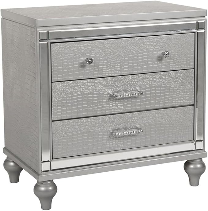 New Classic Furniture Valentino Solid Wood 3-Drawer Nightstand, Silver by NewClassicFurniture