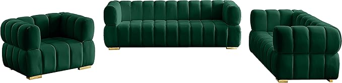 Meridian Furniture 670Green-L Gwen Collection Modern | Contemporary Velvet Upholstered Loveseat with Deep Biscuit Tufting