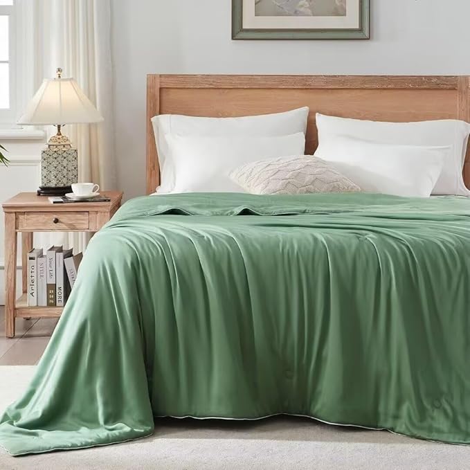 Globon Cooling Comforter Queen Size, Lightweight Summer Comforter for Hot Sleepers,Ultra Soft Bamboo Viscose Fabric, Breathable & Moisture Wicking, Soy Fiber Blend Fill, Sage Green