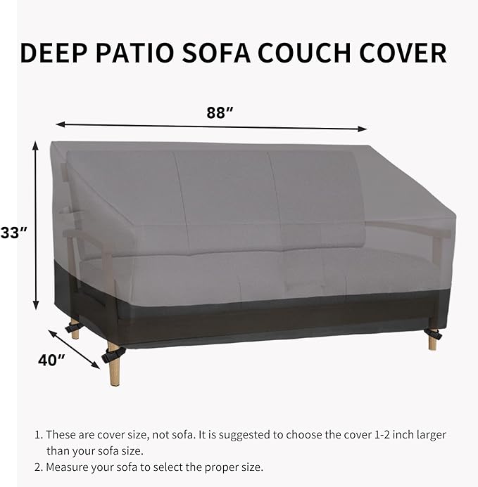 Easy-Going Waterproof Outdoor Couch Cover, Heavy Duty Deep 3-Seater Patio Sofa Cover, Windproof Outdoor Furniture Cover with Air Vent (88Wx40Dx33H inch,Gray/Black) - Image 6