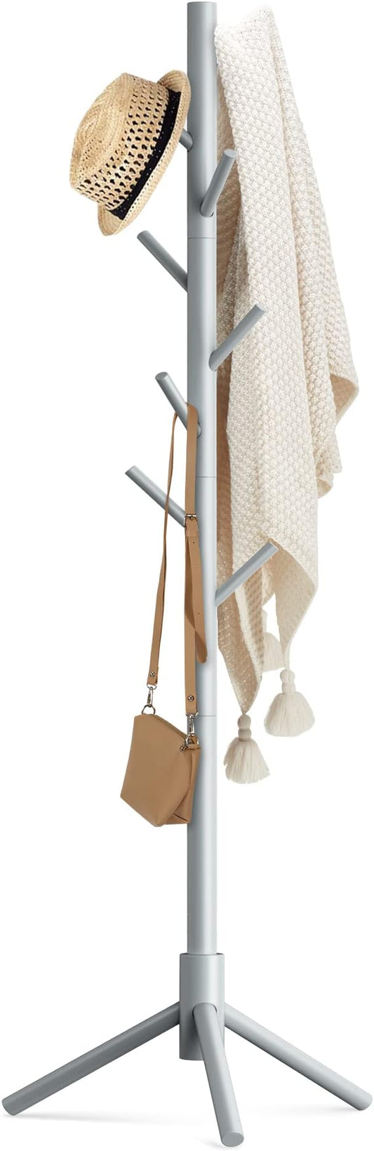 Haddockway Wooden Coat Rack Stand with 8 Hooks New Zealand Pine 3 Adjustable Coat Standing Tree Easy Assembly for Coats, Hats, Scarves and Handbags for Entryway, Hallway, Bedroom, Office by Haddockway