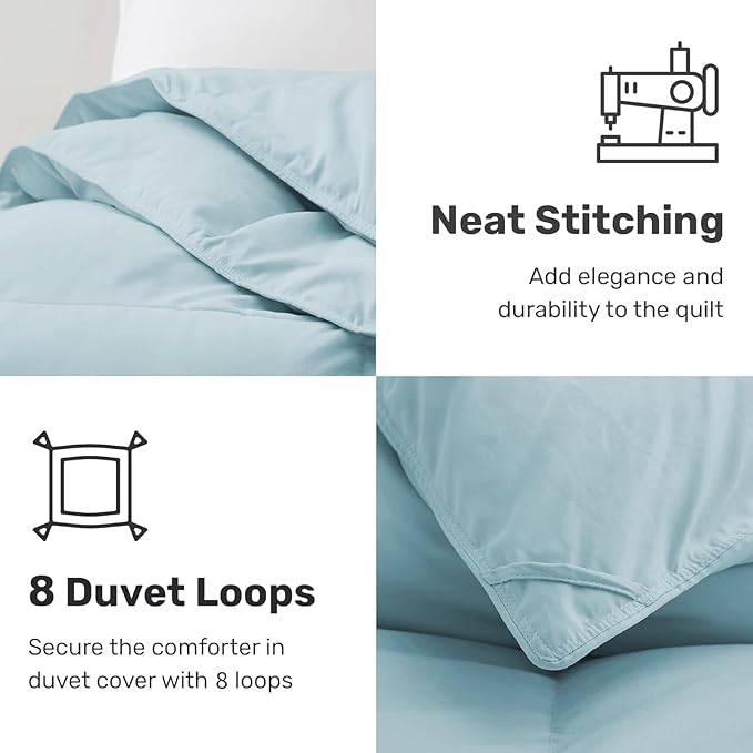 UNIKOME Goose Feather Down Fiber Comforter King Size, All Season Duvet Insert with Soft Downproof Cover, Cloud-Like Fluffiness Bed Comforters with Corner Tabs (King, Blue, 88"X104")