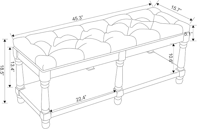 Kmax Storage Entryway Bench Tufted Shoe Rack Bench Wood Window Bench for Hallway Entrance Bedroom Corner, Gray - Image 2