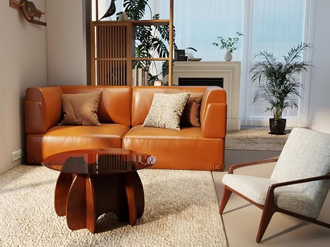 Round Glass Coffee Table Brown Glass Modern Center Tables for Living Room Small Spaces Creative Unique Accent Table Extendable Home Furniture