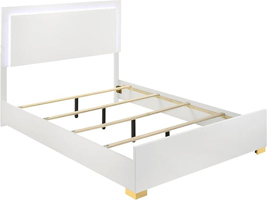 Coaster Home Furnishings Marceline Contemporary 4-Piece Bedroom Set Full Size LED Panel Bed Frame 51-inch Headboard White 222931F-S4