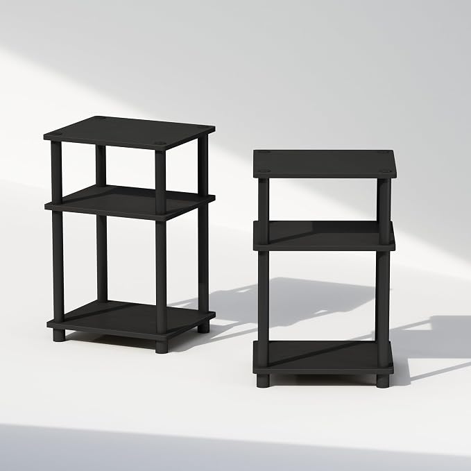 Furinno Just 3-Tier Turn-N-Tube Open Storage Nightstand, 2-Pack, Plastic Poles, Americano/Black - Image 5