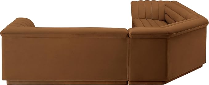 Meridian Furniture 194Saddle-Sectional Cascade Collection Modern | Contemporary Modular Sectional with Soft Saddle Velvet Fabric, Deep Channel Tufting, Curved Arms, 148" W x 80" D x 28" H, Saddle