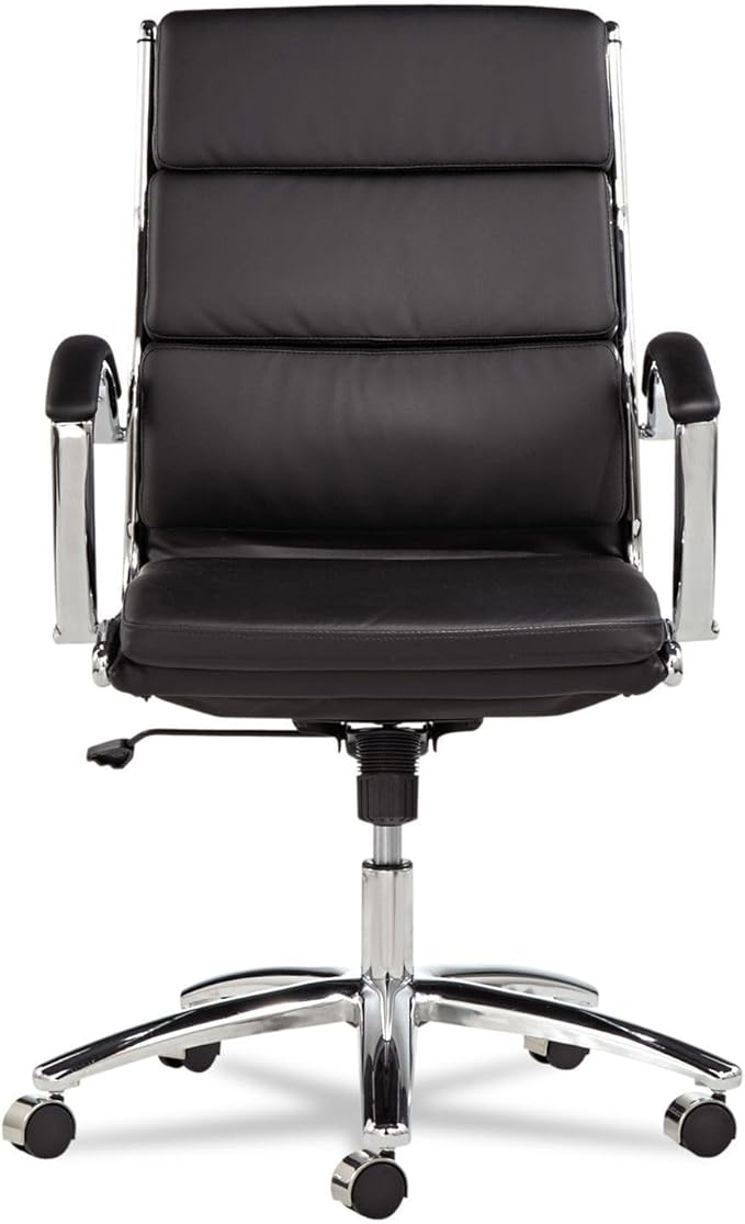 Alera Neratoli Series Mid-Back Swivel/Tilt Chair, Black Leather, Chrome Frame