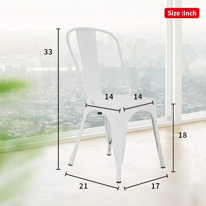 FDW | Set of 4 Metal Dining Chairs | Cream | Stackable Tolix Side Chairs with Backrest | Scratch-Resistant | Non-Slip Feet | Indoor/Outdoor Use | 330 lbs Capacity | Ideal for Kitchen & Restaurant - Image 3