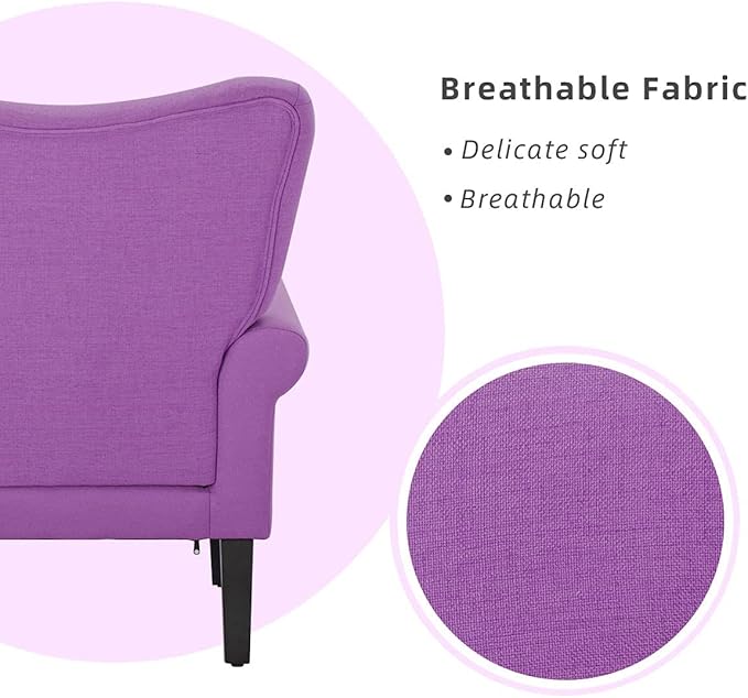 YOLENY Modern Accent Chair,High Back Armchair,Upholstered Fabric Button Single Sofa with Wooden Legs for Living Room, Bedroom, Club, Purple