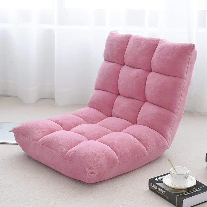 FANTASK 14-Position Sofa, Folding Memory Foam Floor Chair w/Comfy Cushions & Study Steel Frame, Angle Adjustable Floor Couch Sofa for Reading, Game, Meditating (Pink)