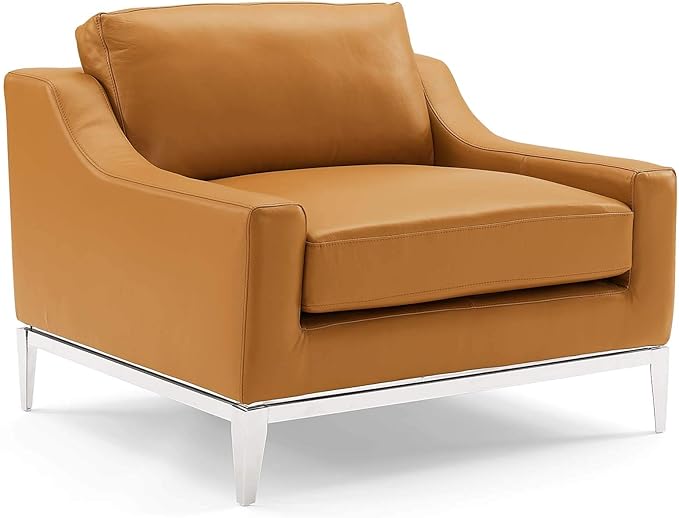 Modway Harness Stainless Steel Base Leather Armchair, Tan
