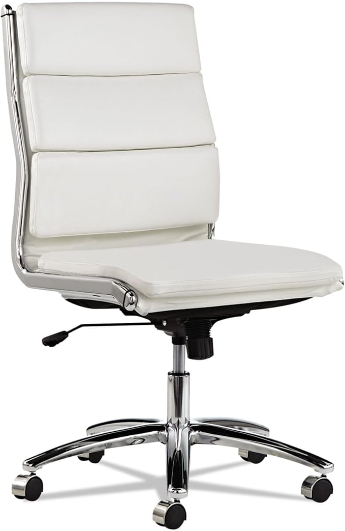 Alera Neratoli Mid-Back Swivel/Tilt Chair, White Faux Leather, Chrome Frame