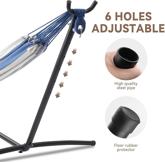 PNAEUT Double Hammocks with Stand for Outside, Portable Space Saving Heavy-Duty Steel Stand for Indoor Outdoor Patio with Carrying Bag, 450 lbs Capacity (Sky) - Image 3