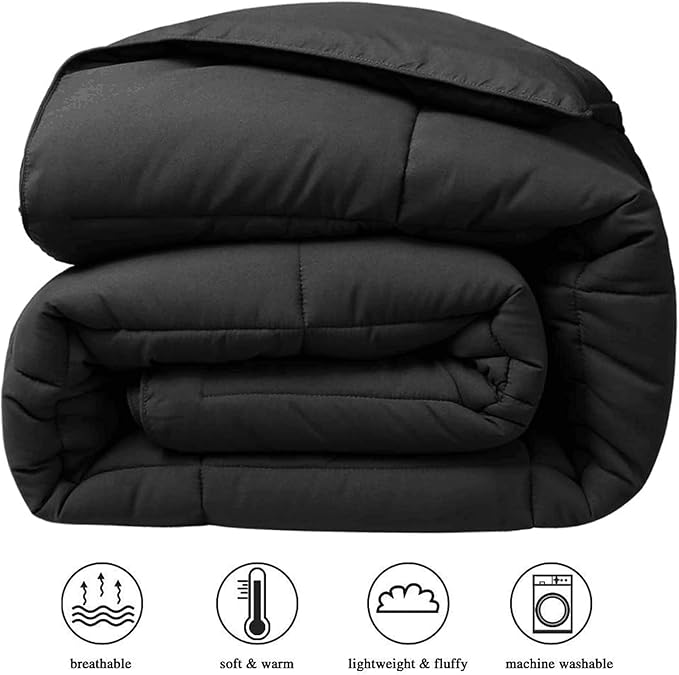 COHOME Premium Oversizd Queen Size Comforter, All-Season Quilted Down Alternative Duvet Insert, Luxury Hotel GentleSoft Comforter with Anti-Clump Tech & 8 Tabs - Reversible - Black 98 x98 inches