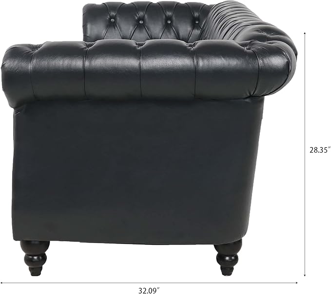 ERYE 84.5-Inch Classic 3 Seat Chesterfield Sofa Couches for Living Room Bedroom, 3 Seaters Button Tufted Faux Leather Upholstered Chesterfield Sofa Couch,Wood Legs | Button Tufted, Easy to Assemble, Nailhead, Removable Cushion
