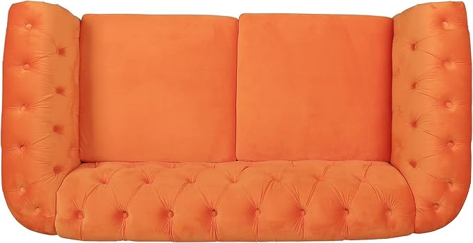 LEVNARY Velvet Sofa, Chesterfield Tufted Upholstered 2 Seater Couch, Modern Loveseat Couch Classic Furniture for Living Room Bedroom (Orange)