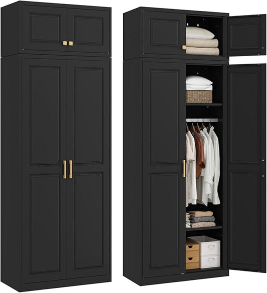 SteeLoong 86" Metal Armoire Wardrobe Closet with Doors,BlackTall Clothing Storage Cabinet with Adjustable Shelves and Hanging Rod,Wardrobe Closet for Bedroom,Home,Office,Gym