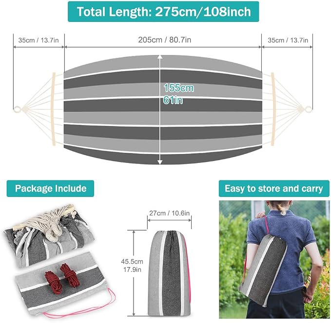 MOSFiATA Hammocks Portable Camping Hammock Upgraded 550lb Comfortable Fabric Hammock with Two Anti Roll Balance Beam and Sturdy Tree Straps for Camping, Patio, Backyard, Outdoor（Grey） - Image 3