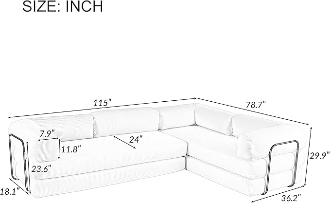 Merax L-Shaped Modular Sofa Bed in Corduroy Fabric, Convertible Sleeper Sofa Bed, 4 Seat Floor Couch for Living Rooms and Apartments, No Assembly Required, Beige