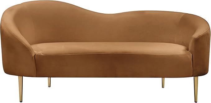 Meridian Furniture 659Saddle-L Ritz Collection Modern | Contemporary Upholstered Loveseat with Rich Saddle Velvet, Gold Metal Legs, Curved Contemporary Design, 67" W x 31.75" D x 30.5" H, Saddle