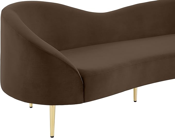 Meridian Furniture 659Brown-S Ritz Collection Modern | Contemporary Upholstered Sofa with Rich Brown Velvet, Gold Metal Legs, Curved Contemporary Design, 85.5" W x 31.75" D x 30.5" H, Brown