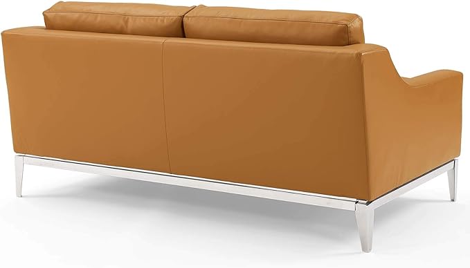 Modway Harness 64" Leather Loveseat in Tan with Stainless Steel Base