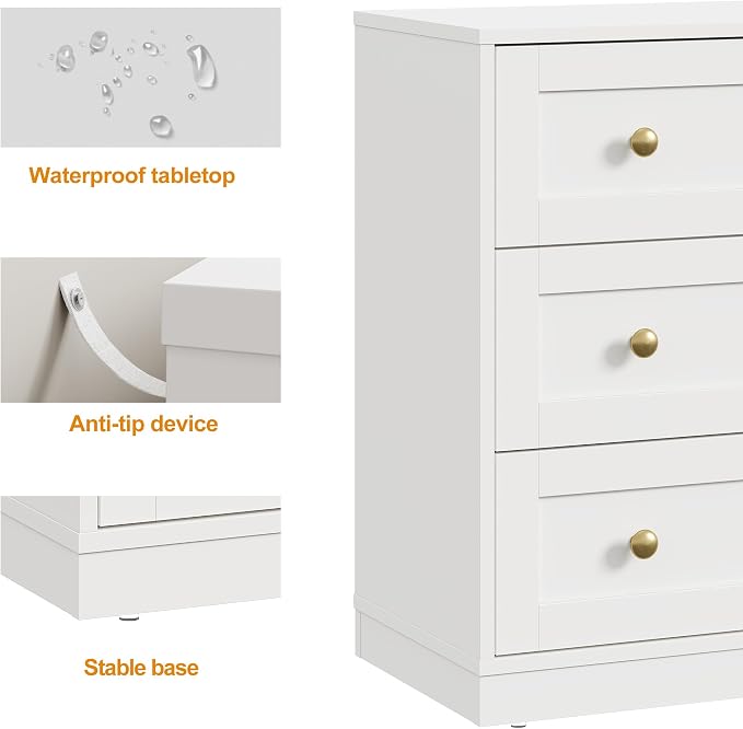 RoyalCraft White 3 Drawer Dresser, Small Dresser for Bedroom, Wood Nightstand with Drawers, Modern Chest of Drawers for Closet, Living Room, Entryway - Image 5