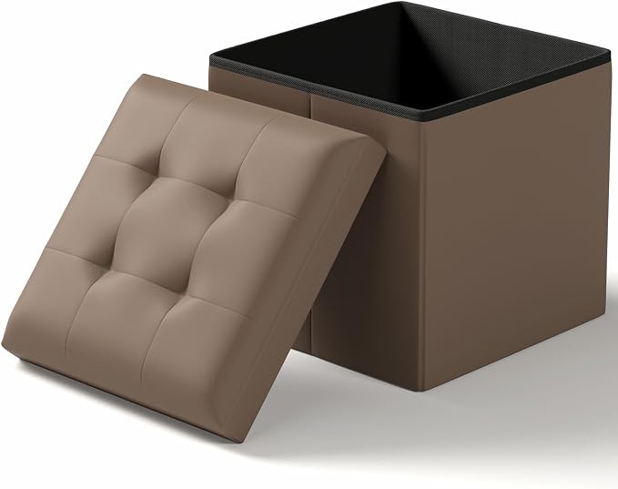 OS MOTOR Folding Storage Ottoman Bench, Multi-Functional Ottoman Foot Rest, End of Bed Bench, Storage Chest for Living Room, Bedroom, Hallway, Entryway, Holds Up to 300 lbs (Brown, 15 Inches) by OSMOTORHOME