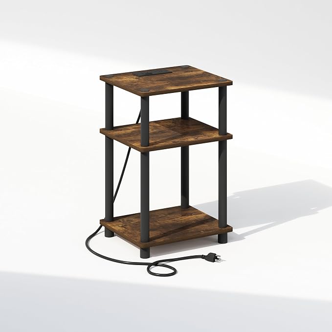Furinno JUST Night Stand, 3-Tier Turn-N-Tube Nightstand with Charging Station, Bedside Table, End Table, Side Table with USB and Type-C Charging Port, for Bedroom, Closet, Dorm, Amber Pine by Furinno-FitsYourSpaceFitsYourBudget