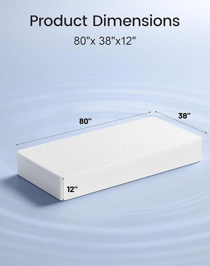 Firm Twin XL Mattress12 Inch, High Density Foam Mattresses in a Box for Back Pain Relief, Pressure Relief Cool Sleep Bed-Mattress with Gel Memory Foam, Removeable Fiberglass Free Cover 80''x 38''