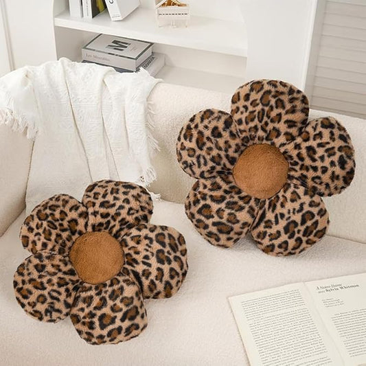 2Pcs Leopard Print Bow Throw Pillow Furry Bow Plush Pillows Cute Flower Plush Pillow Cheetah Home Decor Stuffed Bow Lumbar Pillow for Bed Couch Living Room Decor (Brown, 18.1in Bowknot)
