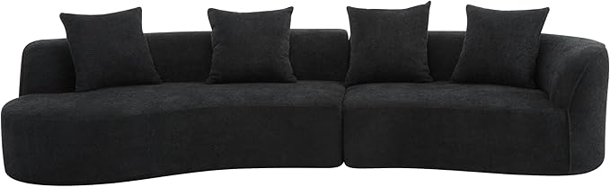 Christopher Knight Home Braebt 126" Sectional Sofa with 4 Throw Pillows, 5-Seater Large Modular Sofa Couches, Comfy Curved Upholstered Cloud Couch for Living Room, Study, No Assembly Required, Black
