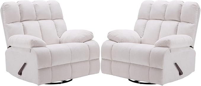 Eiayeebil Oversized Swivel Rocker Recliner Chair Set of 2 for Adult, Rock Recliner for Big Man, Extra Wide Manual Recliners, Overstuffed Soft Rocking Sofa Chair(Beige)