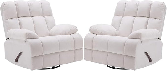 Eiayeebil Oversized Swivel Rocker Recliner Chair Set of 2 for Adult, Rock Recliner for Big Man, Extra Wide Manual Recliners, Overstuffed Soft Rocking Sofa Chair(Beige)