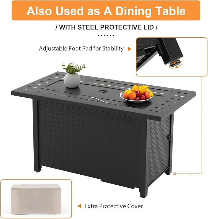 Super Patio 8 Pieces Outdoor Patio Furniture Set with 45” Fire Pit Table, Rattan Patio Conversation Sets with 50000 BTU Gas Fire Pit, Wicker Sectional Sofa Set with Storage Box, Gray (Without Table)