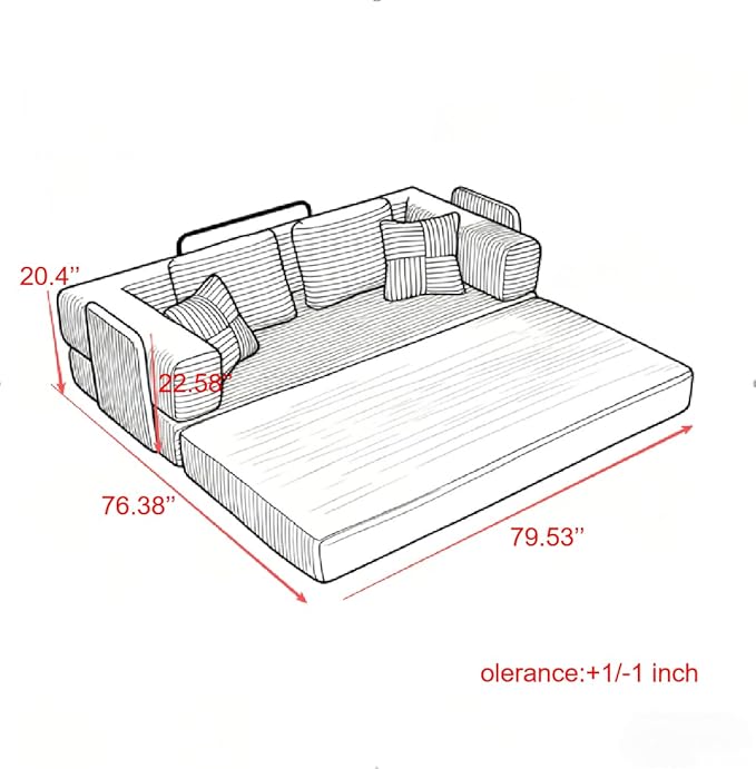 Convertible Sleeper Sofa Bed with Cylindrical Pillow, 3 in 1 Corduroy Folding Mattress Couch,Floor Sofas Lounge Couches w/Fixed-Shape Frame for Living Room,Ivory